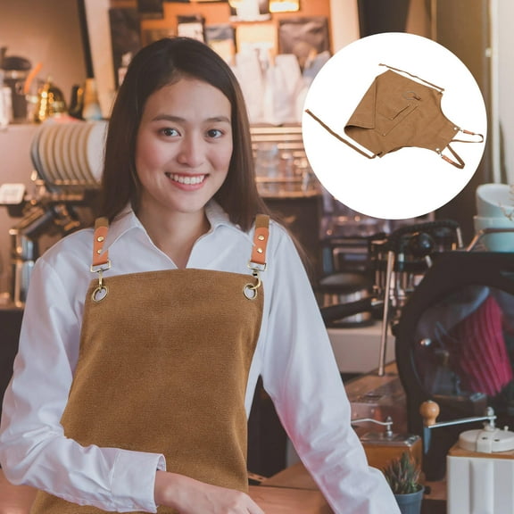 WEAVILUX Washable Fade Resistant Apron for Projects Light Brown Crafting Kitchen Work Apron