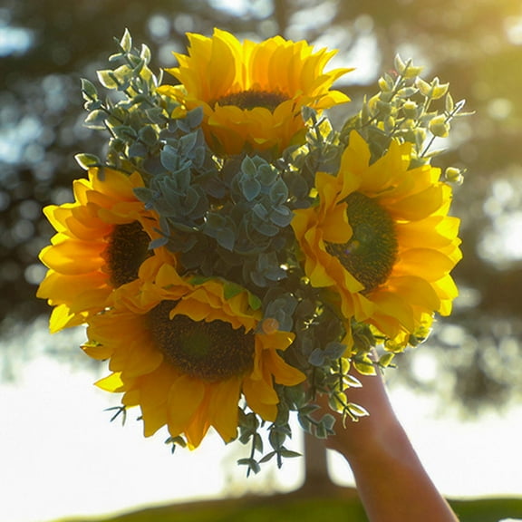 WEAVILUX Sunflower Wedding Bouquet with Silk Cloth and Hemp Rope, Artificial Flowers for Bridal, Home, Party Decor
