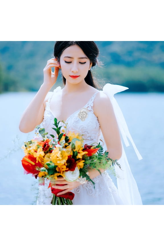 Rhinestone Bridesmaids Flower Bracelet Wrist Corsage for Wedding Party Accessories Set