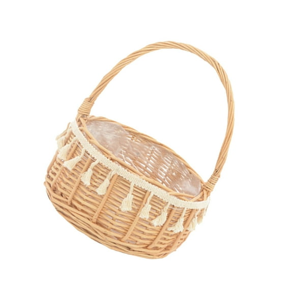 WEAVILUX Khaki Wood Woven Flowerpot Basket with Decorative Tassel Planter for Indoor Outdoor
