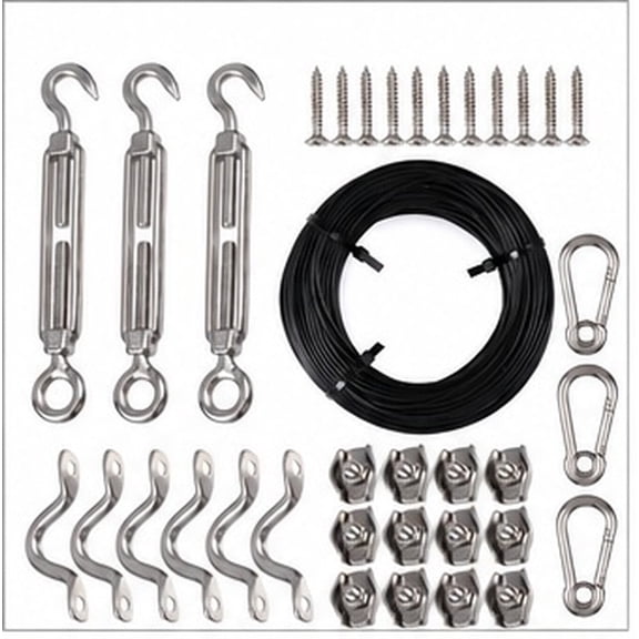 WEAVILUX 1 Set Outdoor String Light Hanging Kit, Black Stainless Steel Cable Suspension Wire for Patio Indoor Outdoor Use