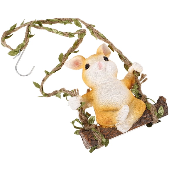WEAVILUX 1Set Resin Rabbit Swing Figurine Flax Rope Material 5.1x4.3x3 In Suitable For Courtyard Decor