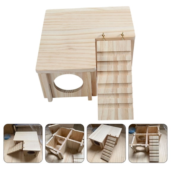 WEAVILUX 1Set Beige Wooden Rabbit Hideout House for Small Pets Home Use