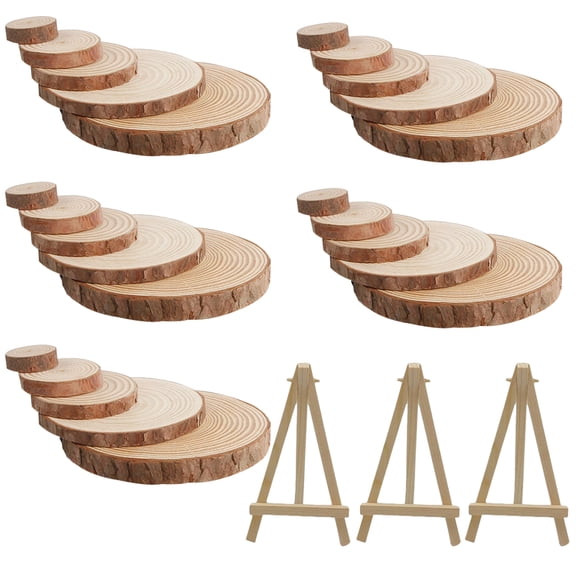 WEAVILUX Round Natural Pine Wood Slices Set, Unfinished Beige Craft Pieces for Home Decor and Projects