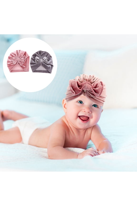 2-Pack Bowknot Hats Soft Plush Caps for Nursery and Indoor Use, Comfortable Cute Headwear