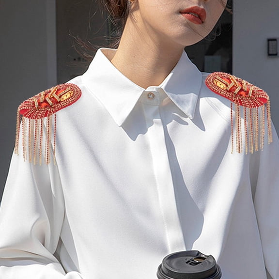 WEAVILUX 2-Pack Red Beaded Tassel Iron-On Shoulder Applique Patches for Jacket Decoration and Crafting