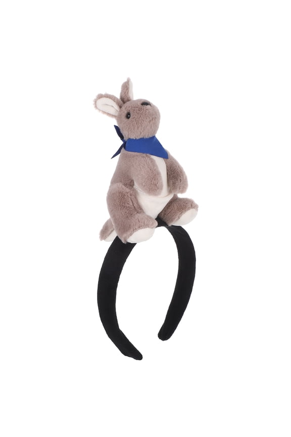 3D Plush Kangaroo Headband Grey Animal Hair Hoop for Zoo Party and Costume Use