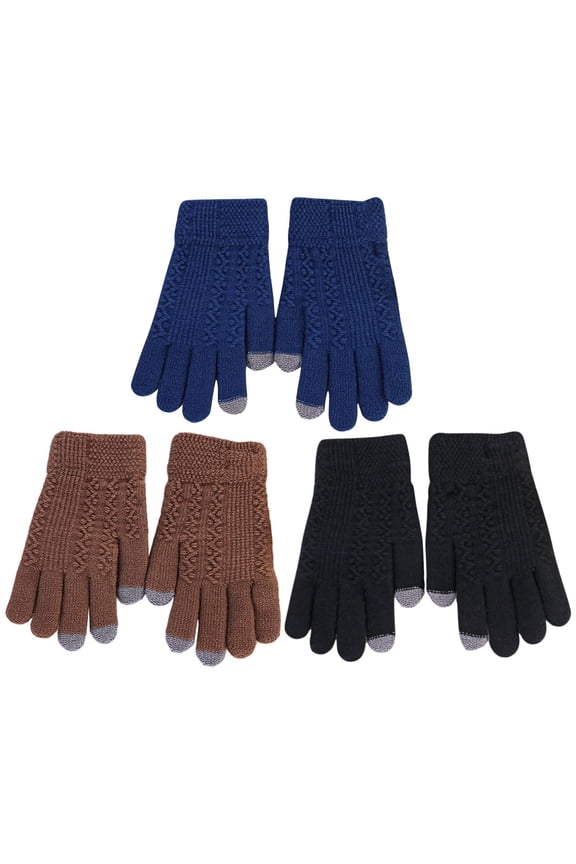Men's Acrylic Knit Gloves 3 Pairs Assorted Colors Touchscreen Winter Warm Outdoor Gloves