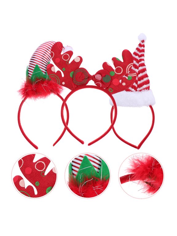 3Pcs Red Christmas Antler Hair Hoop Hat Hairband Unique Party Decoration