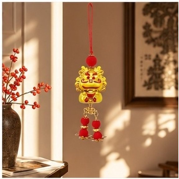 WEAVILUX 3pcs Hanging Bell Ornaments with Dragon Motif, Festive Chinese New Year Decor Accents