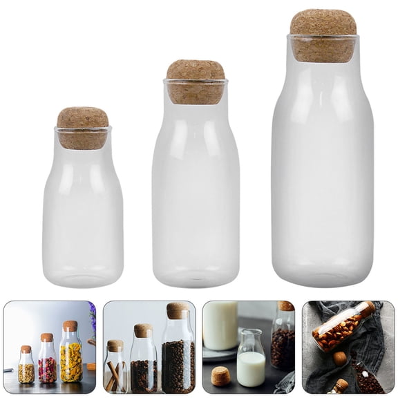 WEAVILUX Set of 3 Clear Glass Storage Jars with Airtight Cork Lids, Perfect Kitchen and Pantry Containers for Food Storage