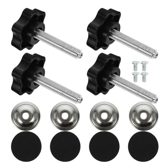 WEAVILUX Knobs Black Plastic and Iron Furniture Clamping Screws Ergonomic Handle 4 Sets for Woodworking