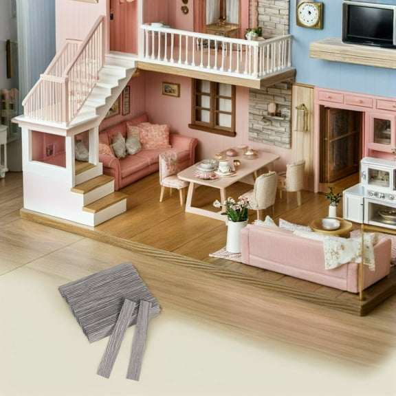 WEAVILUX 40-Piece Wooden Dollhouse Accessories Set with Compact Design and Realistic Floor Boards for Kids