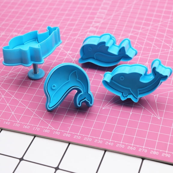 WEAVILUX 4Pcs Blue Dolphin Cake Mold Flexible Plastic DIY Baking Mold for Chocolate Fondant Decoration