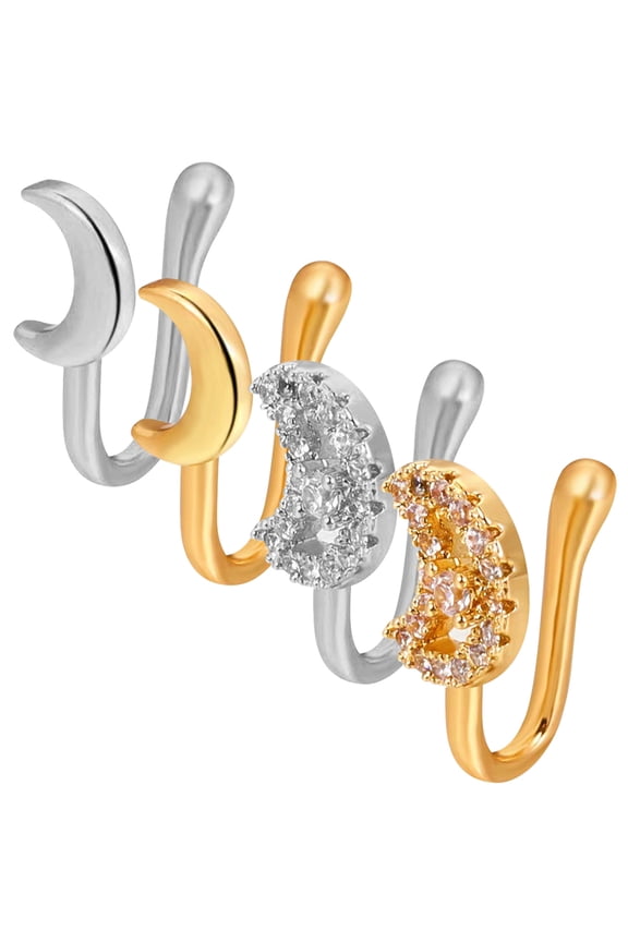 Clip on Moon Nose Cuffs Assorted Colors Alloy for Fashion 4Pcs