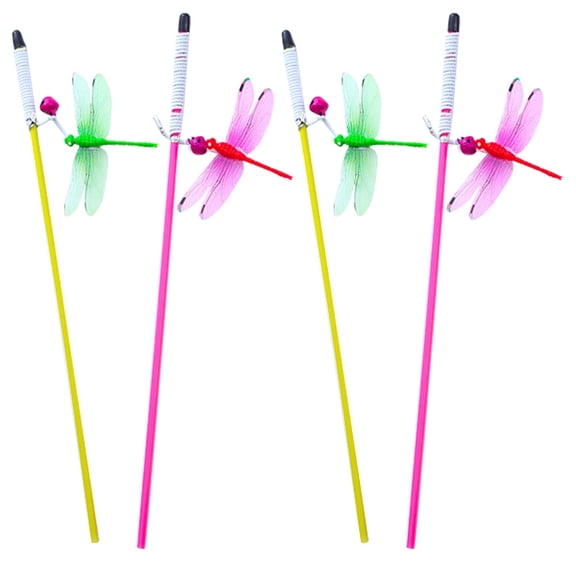WEAVILUX 4Pcs Interactive Cat Teaser Toy Cat Teasing Stick Plastic Yellow Indoor Playtime Pet Owners