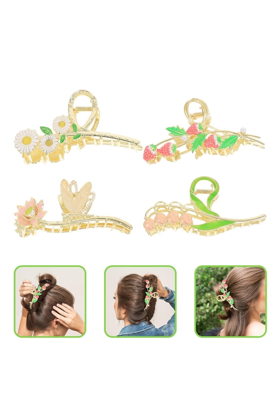 Set of 4 Alloy Jaw Hair Clips Non- for Women Weddings and Special Occasions