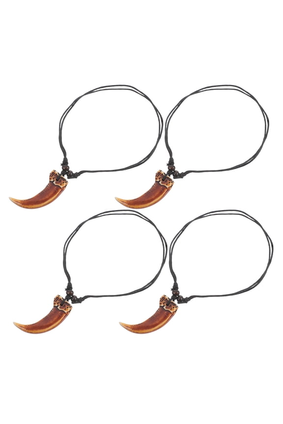 Set of 4 Lightweight Faux Tooth Pendant Necklaces with Adjustable Black Wax Cords for Trendy Stylish Jewelry Accessories