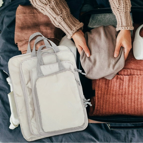 WEAVILUX Beige Travel Packing Cubes Set with Zipper Closure, Polyester Multi-Function Luggage Organizer for Efficient Packing