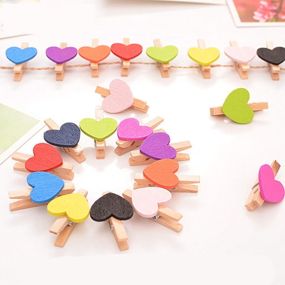 WEAVILUX 50-Pack Mini Heart-Shaped Wooden Clothes Clips for Holiday Decorations and Craft Projects