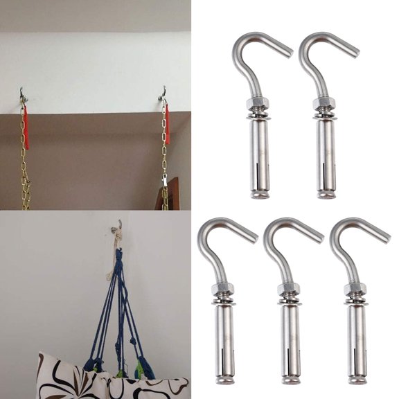 WEAVILUX 5Pcs Stainless Steel Open Cup Hooks Heavy Duty Expansion Bolts for Hanging Use Plated Silver
