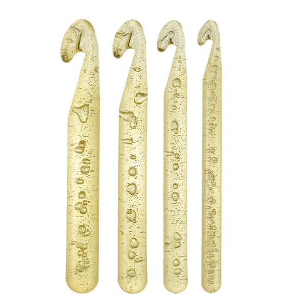 WEAVILUX 5-Piece Large Crystal Crochet Hook Set with Plastic Golden Knitting Needles for Yarn Crafts and Projects