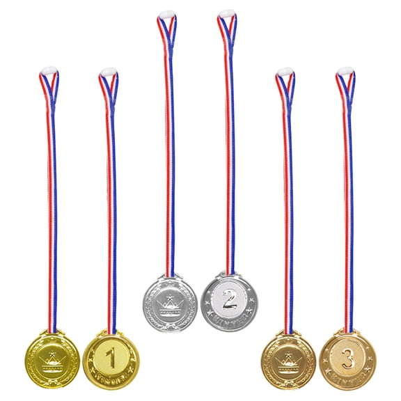 WEAVILUX 6Pcs Assorted Color Plastic Sports Award Medals with Ribbon for Competition Decor and Rewards