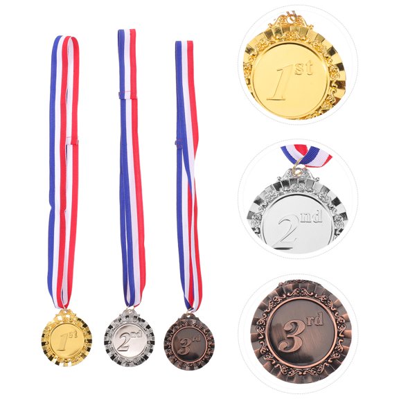 WEAVILUX 6Pcs Durable Metal Sports Medals Set with Neck Ribbons for Competition Winner Prizes