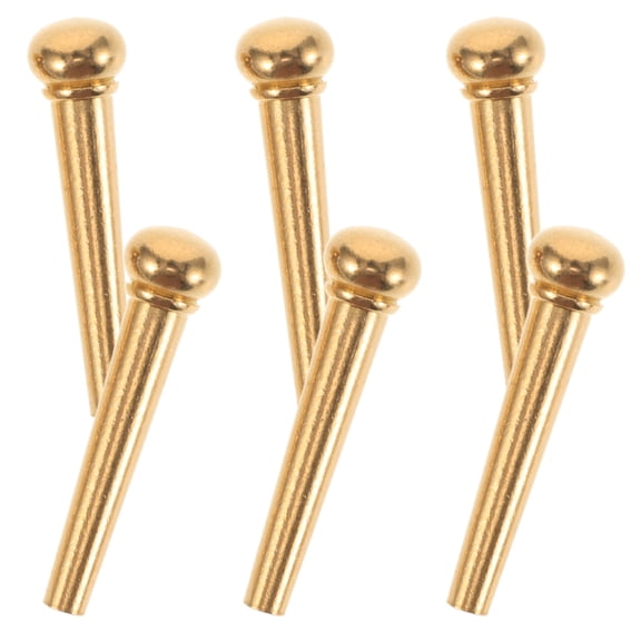 WEAVILUX 6Pcs Golden Copper Cow Bone Ebony Wood Round Guitar Bridge Pins for Stable Guitar Pronunciation 1.2*0.3*0.3in