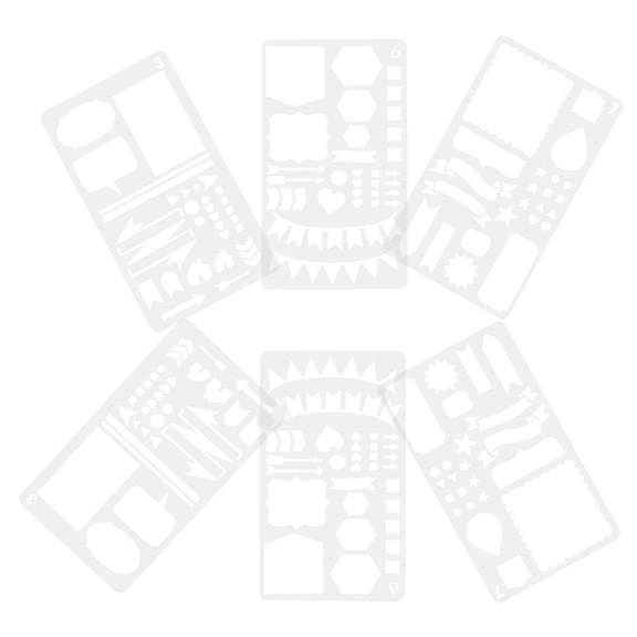 WEAVILUX 6Pcs White Journal Stencils Set Smooth Hollow-Out Drawing Templates for Crafts and Scrapbooking