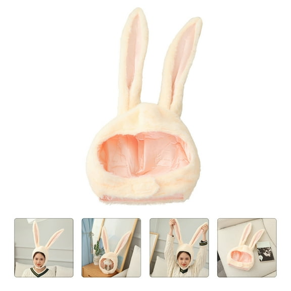 WEAVILUX Beige Plush Ears Hat Bunny Design Soft Easter Party Cap for Women and Kids