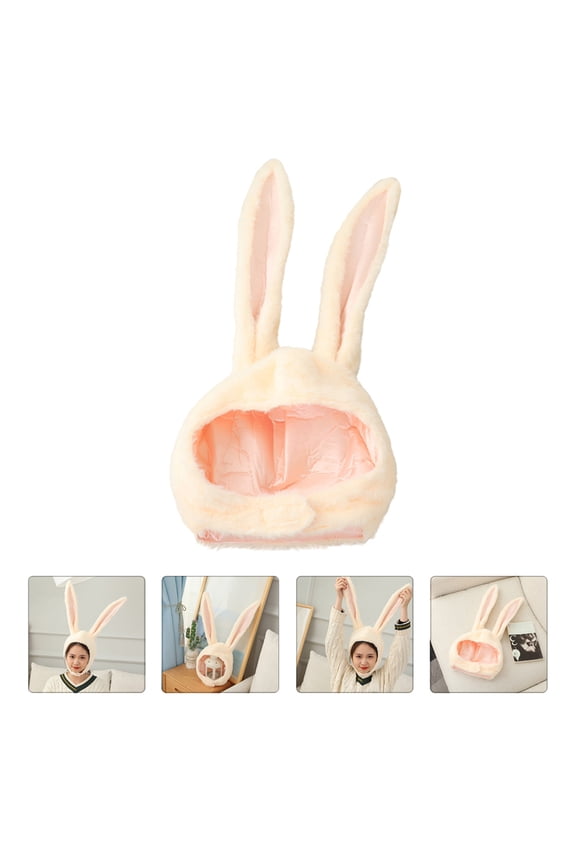 Beige Plush Bunny Ears Hat, Soft and Cozy Easter Party Cap for Women and Kids with Cute Animal Design