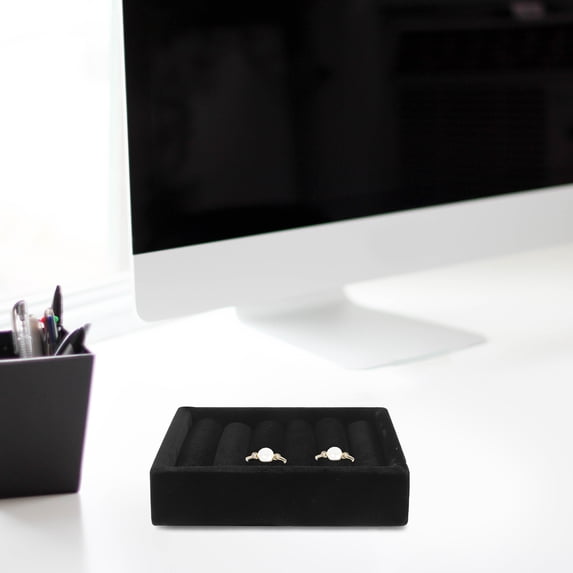 WEAVILUX Portable Black Jewelry Tray with Lint Material Rings Holder and Earring Storage