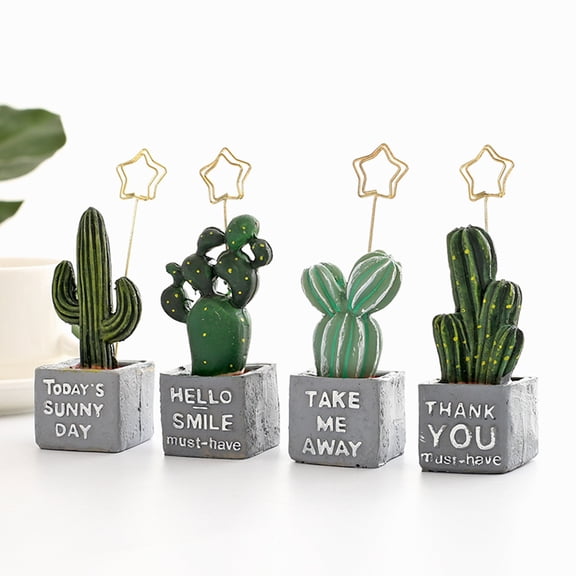 WEAVILUX Green Metal Cactus Note Clip Picture Holder Business Card Stand Office Supplies Organizer 1 Set