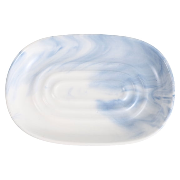 WEAVILUX Ceramic Oval Soap Dish with Blue Stone Pattern for Shower Bathroom