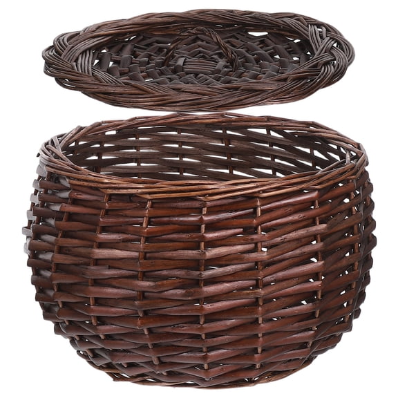 WEAVILUX Coffee Woven Basket with Lid for Kitchen Countertop Storage, Potato Onion Holder, Farmhouse Style Organizer