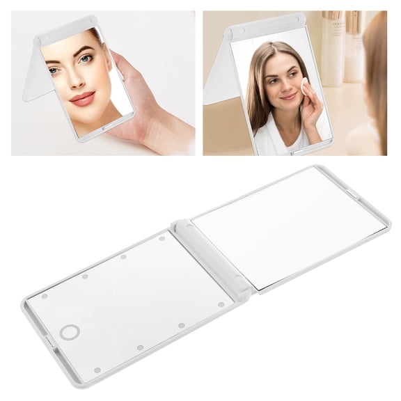 WEAVILUX Compact White LED Light Folding Mirror with Two Sided Surface Perfect for Outdoor Use
