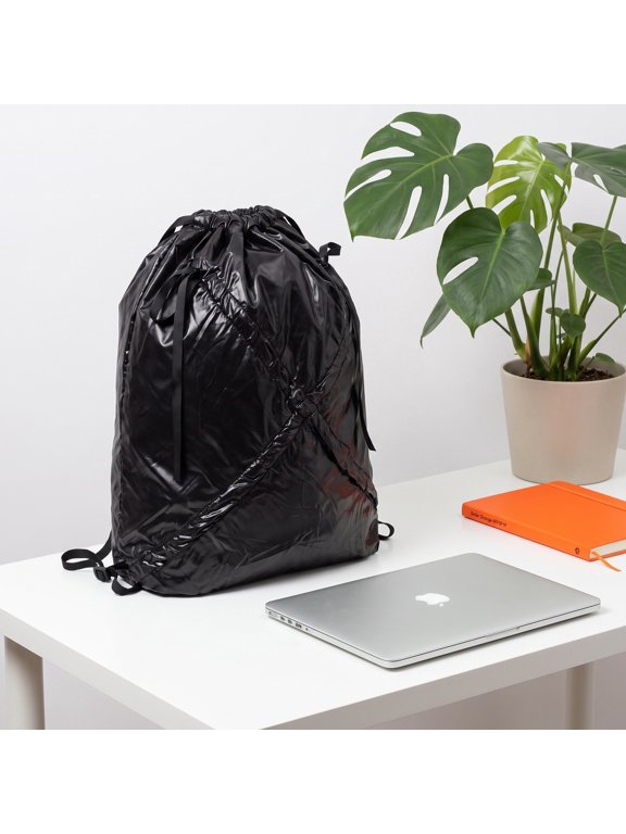 Stylish Black Polyester Drawstring Bag Large Capacity for Daily Outings