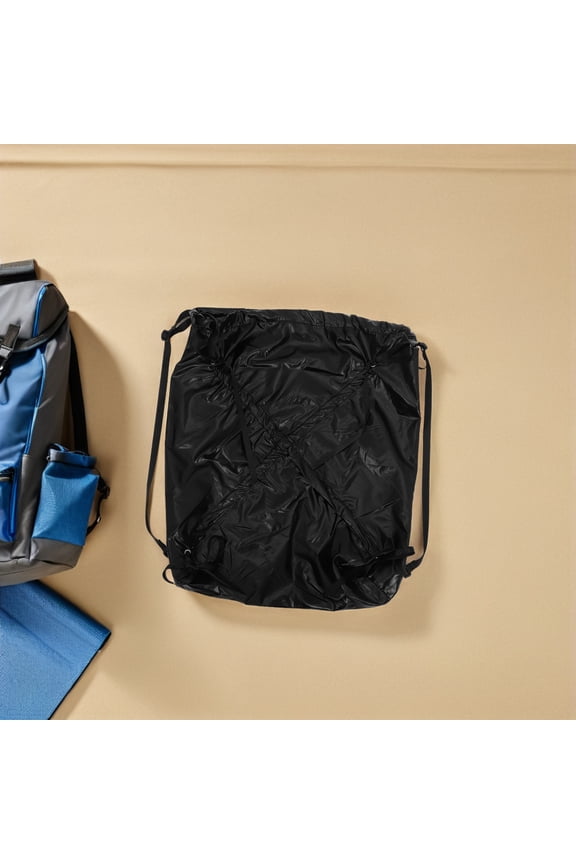 Large Capacity Drawstring Bag Black Stylish Pleated Design Lightweight Unisex Gym Travel Backpack