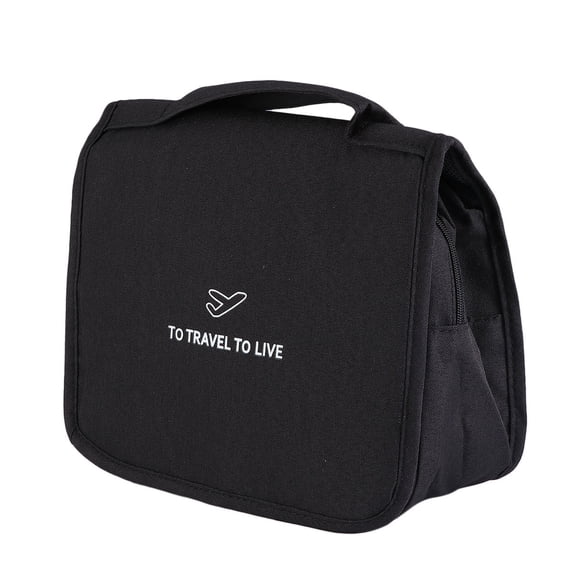 WEAVILUX Black Travel Makeup Bag with Hanging Hook, Comfortable Material, Portable Cosmetic Organizer for Women