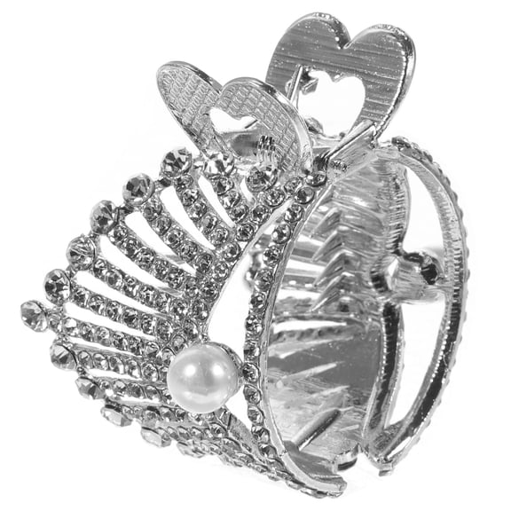 WEAVILUX Elegant Silver Rhinestone High Ponytail Holder Claw Clip for Women's and Girls for Parties Weddings Size 6.5 x 3.5 Inches