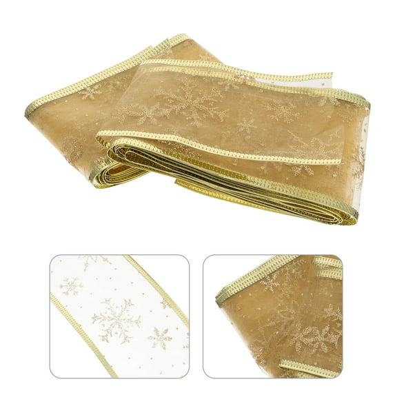 WEAVILUX 2Pcs Sheer Golden Glitter Ribbon with Snowflake Design for Christmas Packaging and Festive Home Decor
