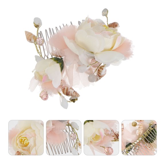 WEAVILUX Bridal Styling Comb Pink Silk Yarn Flower Shape 1Pack For Wedding Accessories