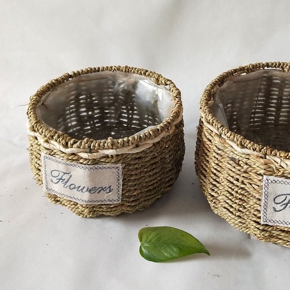 WEAVILUX Functional Straw Woven Basket Light Brown Endurable Material for Daily Use