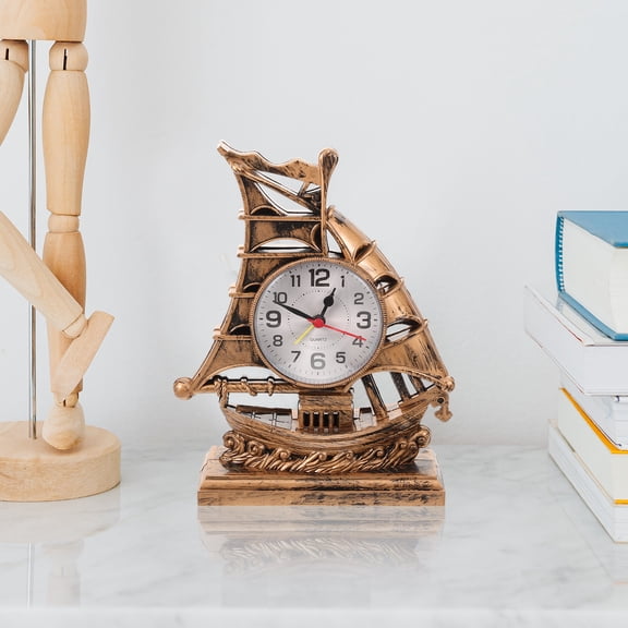 WEAVILUX Elegant Golden Sailboat Alarm Clock, Nautical Table Clock for Living Room Decor, Stylish Sculpture, 1 Piece