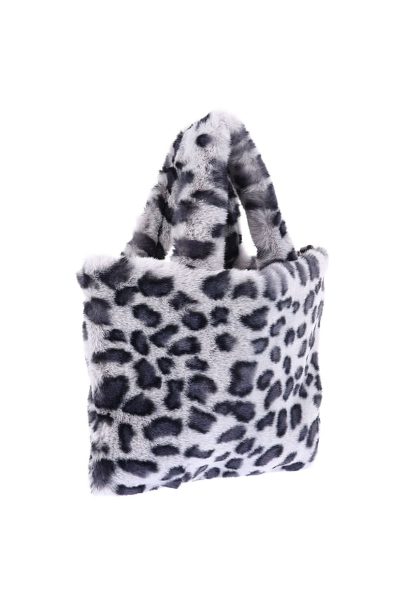 Grey Leopard Print Handbag for Women Stylish Plush Crossbody Purse Shoulder Bag Practical Daily Use Accessory