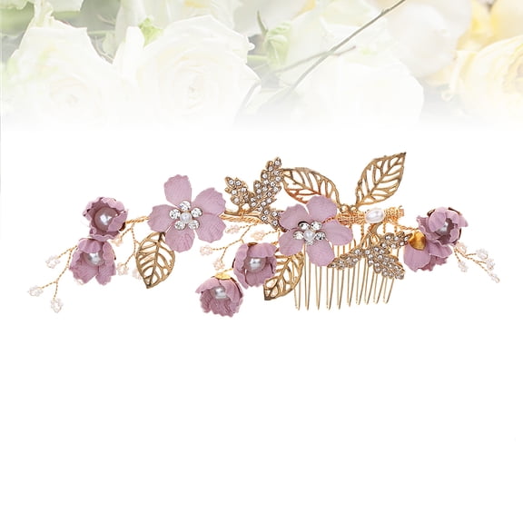 WEAVILUX Cloth Flower Hair Comb Violet Beaded Bridal Side Comb Elegant Wedding Hair Accessory