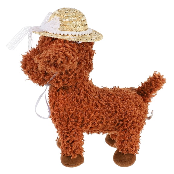 WEAVILUX Cat Straw Woven Hat Light Brown Pet Decorative Bowknot Soft Comfortable