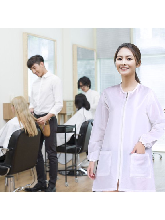 White Long Sleeve Workwear Hair Dyeing Apron for Beauty Technicians