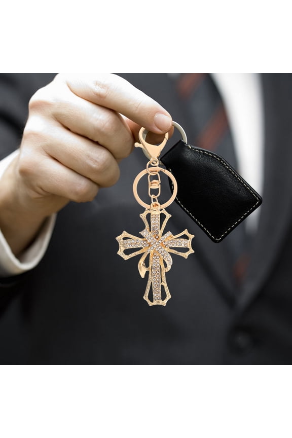 Metal Christian Cross Keychain Charm for Car Keys, Backpack, Purse, and Everyday Accessories